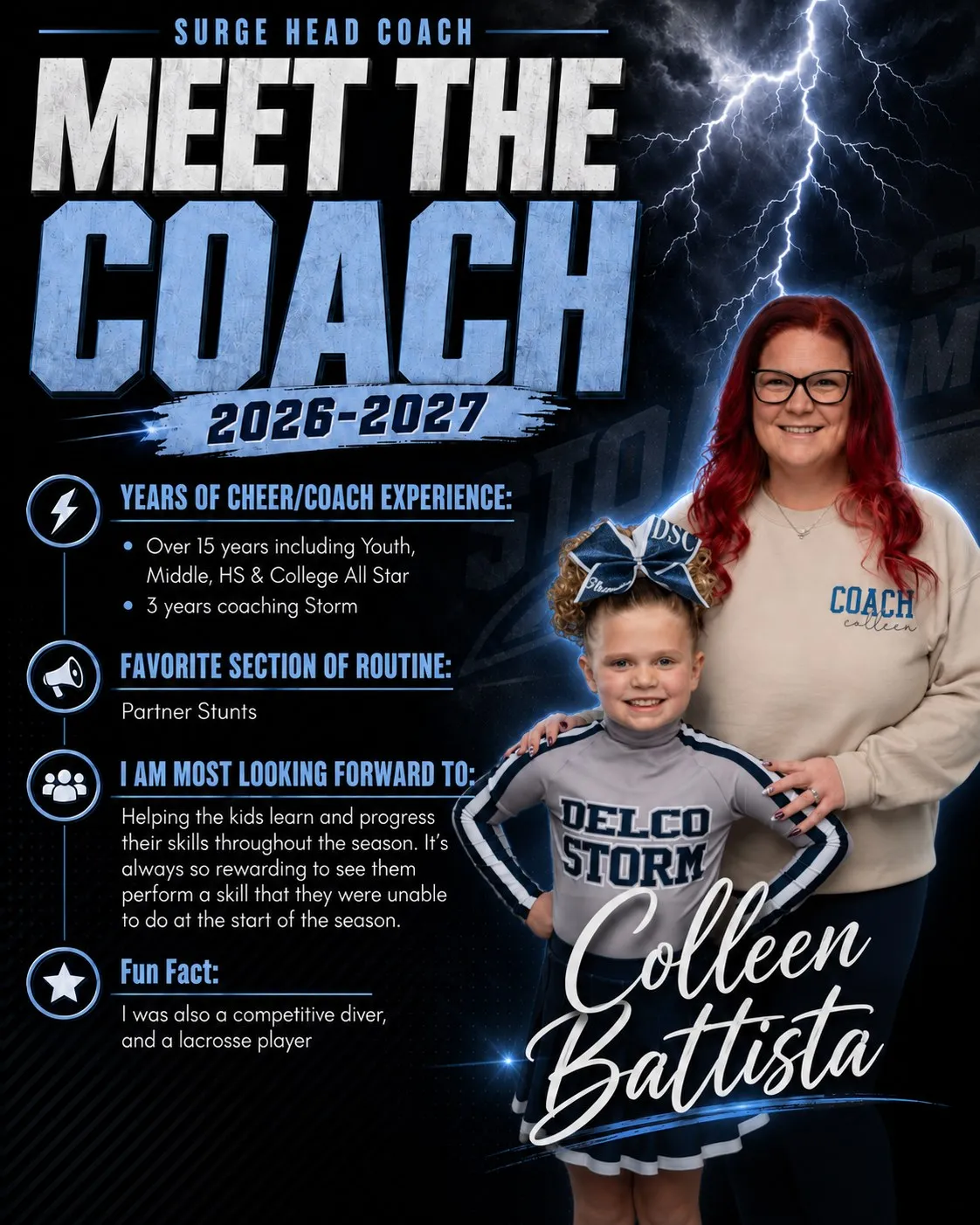 Meet the Coach 2026-2027 poster for Colleen Battista, Surge Head Coach