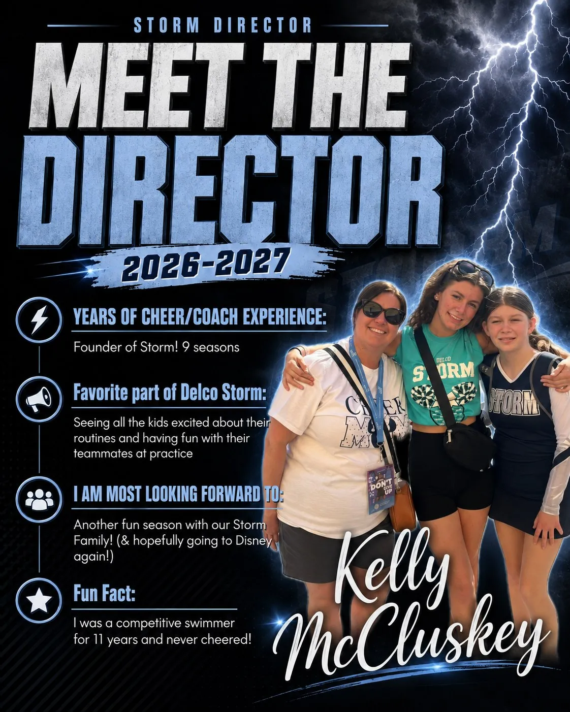 Meet the Coach 2026-2027 poster for Kelly McCluskey, Storm Director