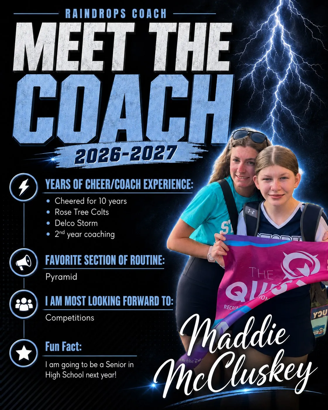 Meet the Coach 2026-2027 poster for Maddie McCluskey, Raindrops Coach