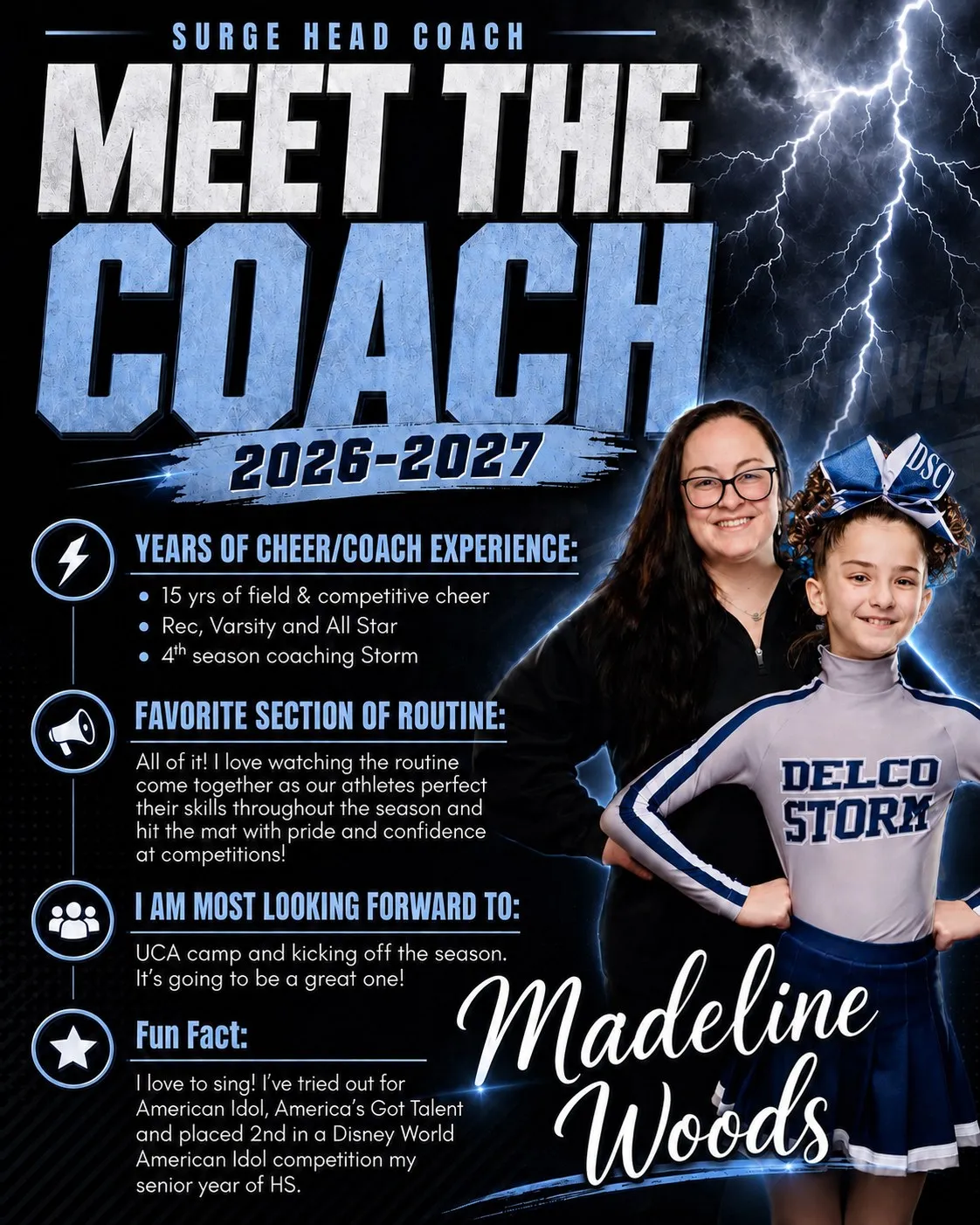 Meet the Coach 2026-2027 poster for Madeline Woods, Surge Head Coach