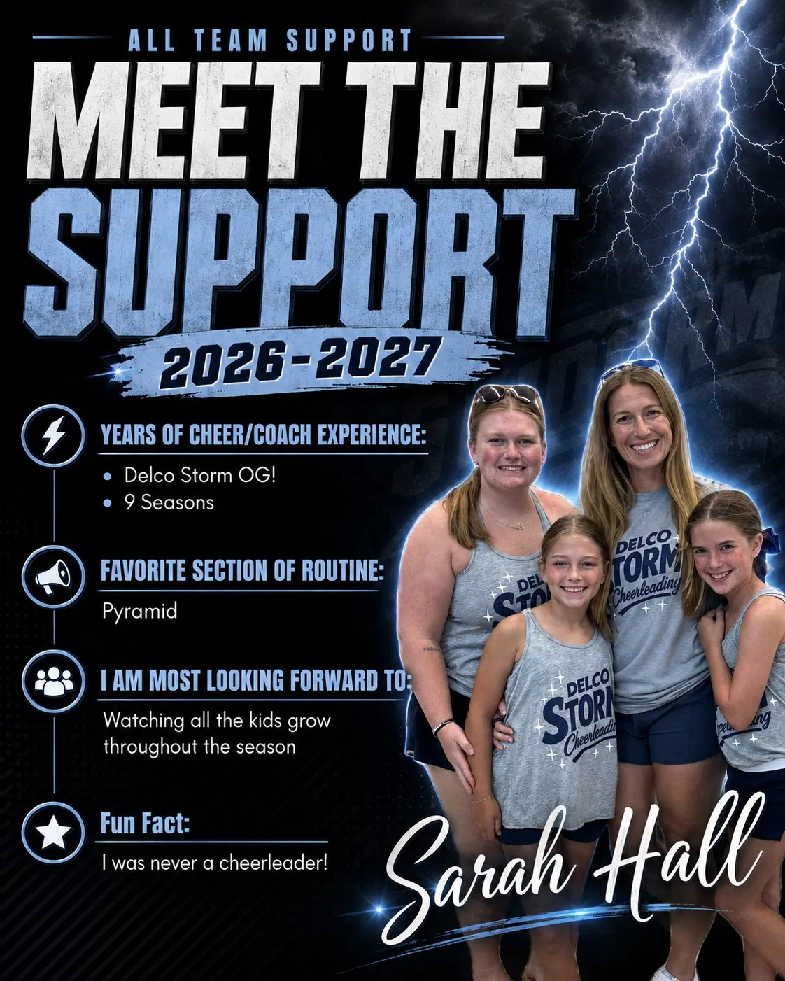 Meet the Coach 2026-2027 poster for Sarah Hall, All Team Support
